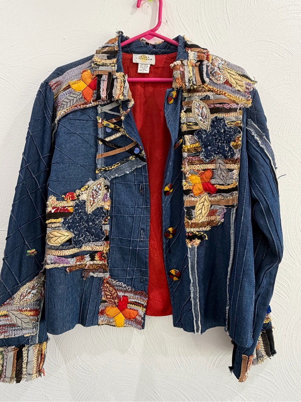 Vintage Sandy Starkman Mixed Media Patchwork
Denim Wearable Art Jacket, Size L